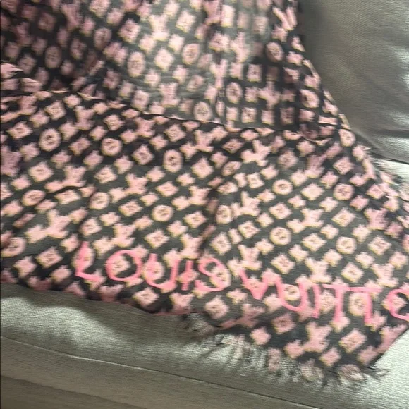 Louis Vuitton Pink/ Black Patterned Scarf RARE
